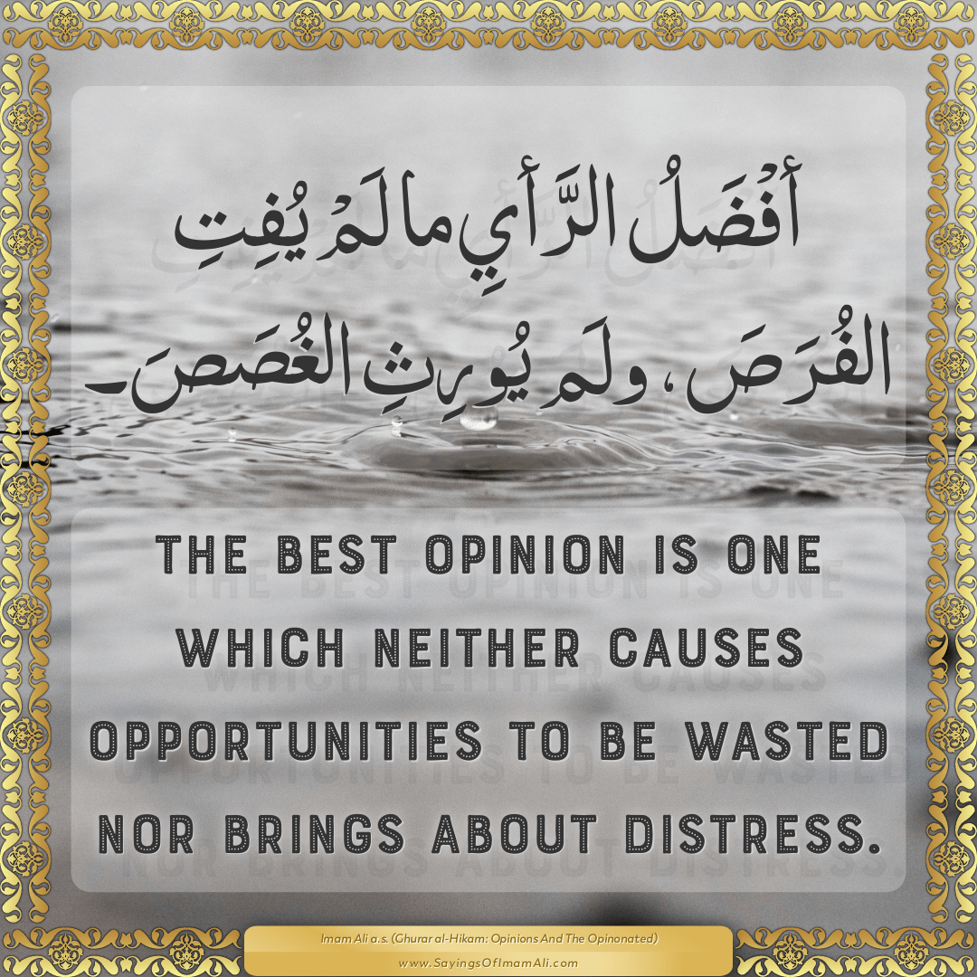 The best opinion is one which neither causes opportunities to be wasted...